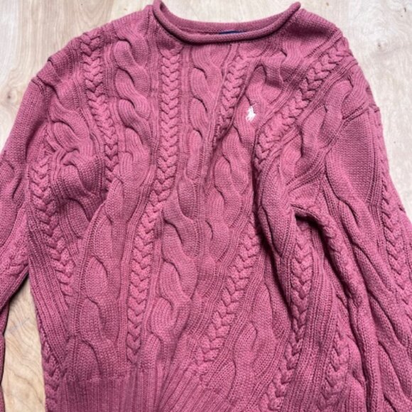 Polo Ralph Lauren Sweaters - Vintage Polo Ralph Lauren Knit Braided Muted Pink/Red Sweater
